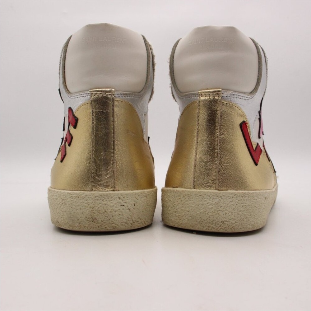 Saint Laurent Silver and Gold Glitter Love High-Top Sneakers - Picture 4 of 9